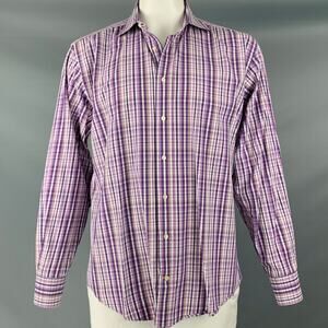 ETRO Size L Purple White Plaid Cotton Button Up Long Sleeve Shirt